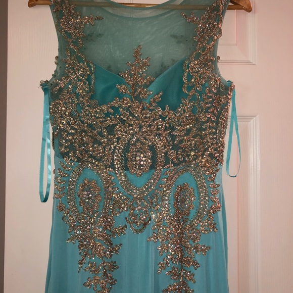 Gold and turquoise prom dress - Picture 3 of 4